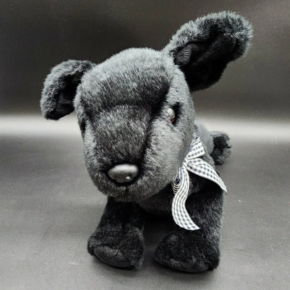 Ty Black Luke Beanie Buddies‎ Black Lab Dog Plush 2001 Vintage Puppy Gingham Bow